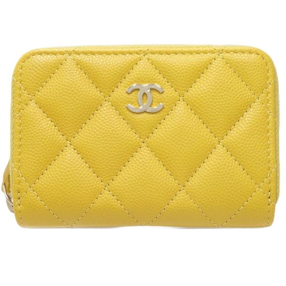 CHANEL Classic Zip Coin Purse Matelasse AP0216 Case Caviar Skin Yellow 083597 - Picture 1 of 10